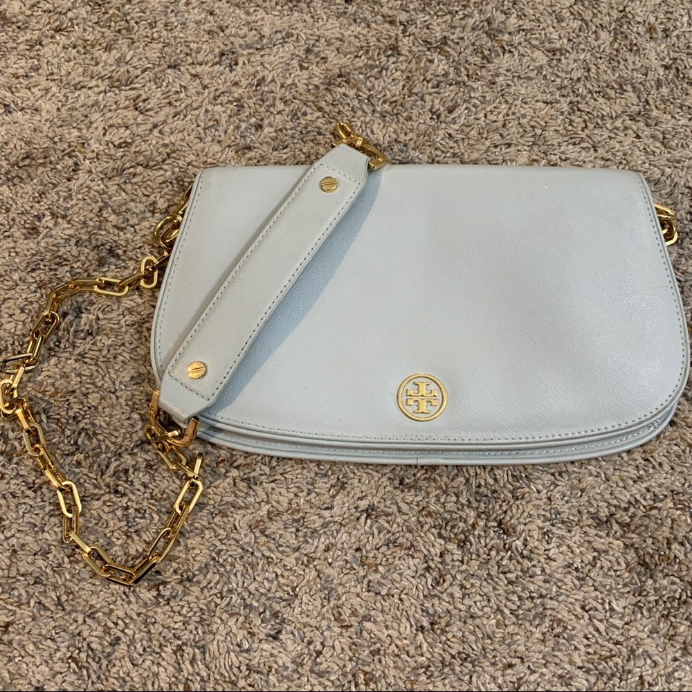 Tory Burch Robinson Clutch Textured Leather Shoulder Bag